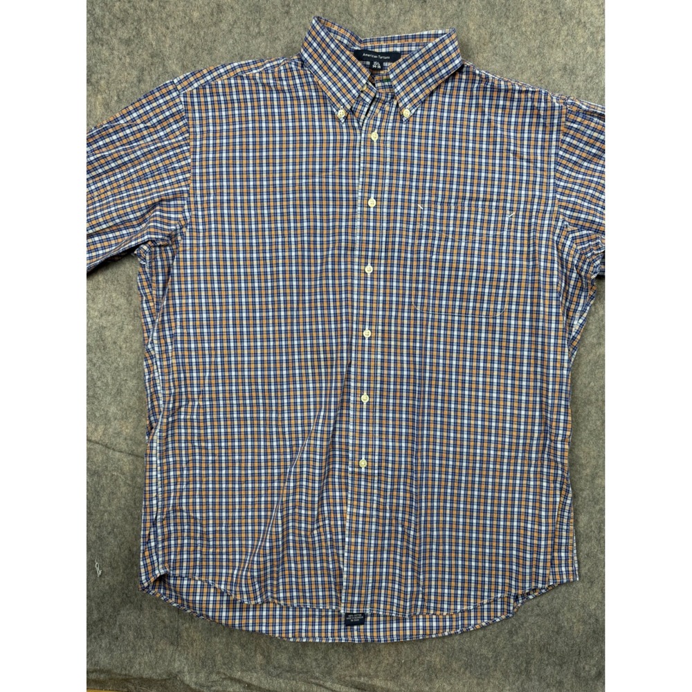 Tommy Hilfiger American Tartans Plaid Button Down Mens 15.5 34/35 Blue Orange